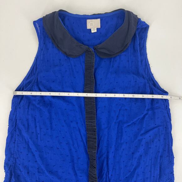 Anthropologie Postmark Sleeveless Collared Swiss Dot Royal Blue & Black SilkTop - Picture 4 of 8